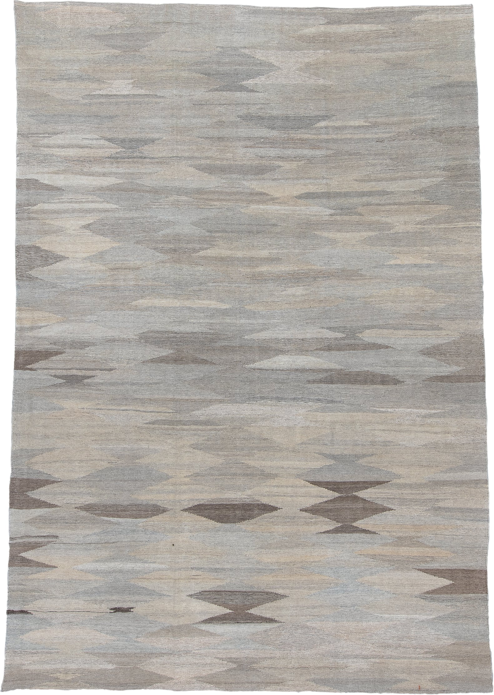 8' x 12' one-of-a-kind handmade vintage Kilim large size rug. Color palette: gray, ivory, taupe, beige, greige, brown