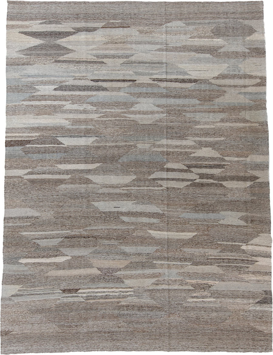 8' x 12' one-of-a-kind handmade vintage Kilim large size rug. Color palette: taupe, ivory, gray, cream, greige, beige