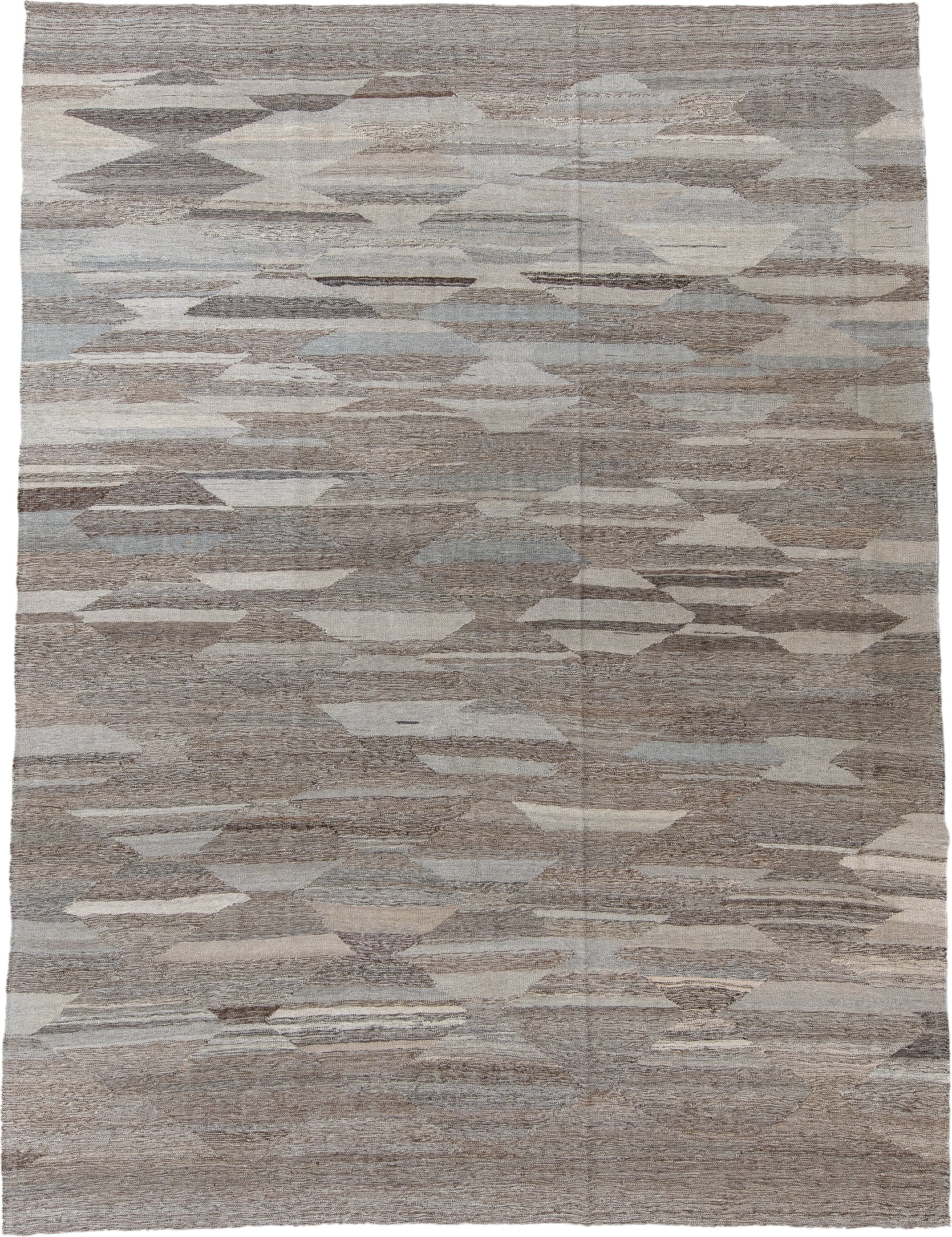 8' x 12' one-of-a-kind handmade vintage Kilim large size rug. Color palette: taupe, ivory, gray, cream, greige, beige