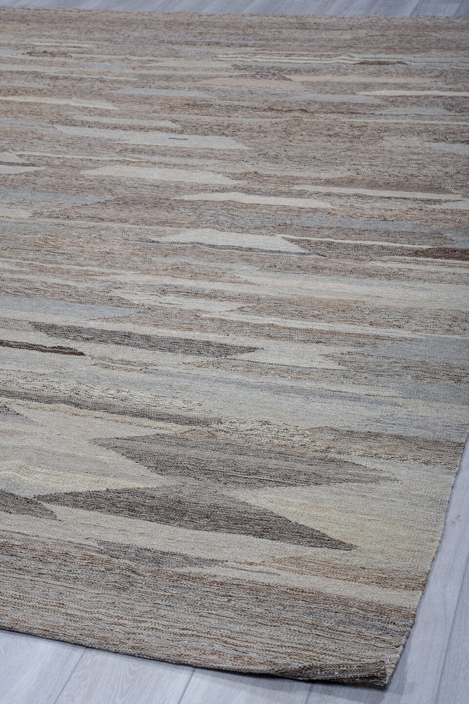 8' x 12' one-of-a-kind handmade vintage Kilim large size rug. Color palette: taupe, ivory, gray, cream, greige, beige