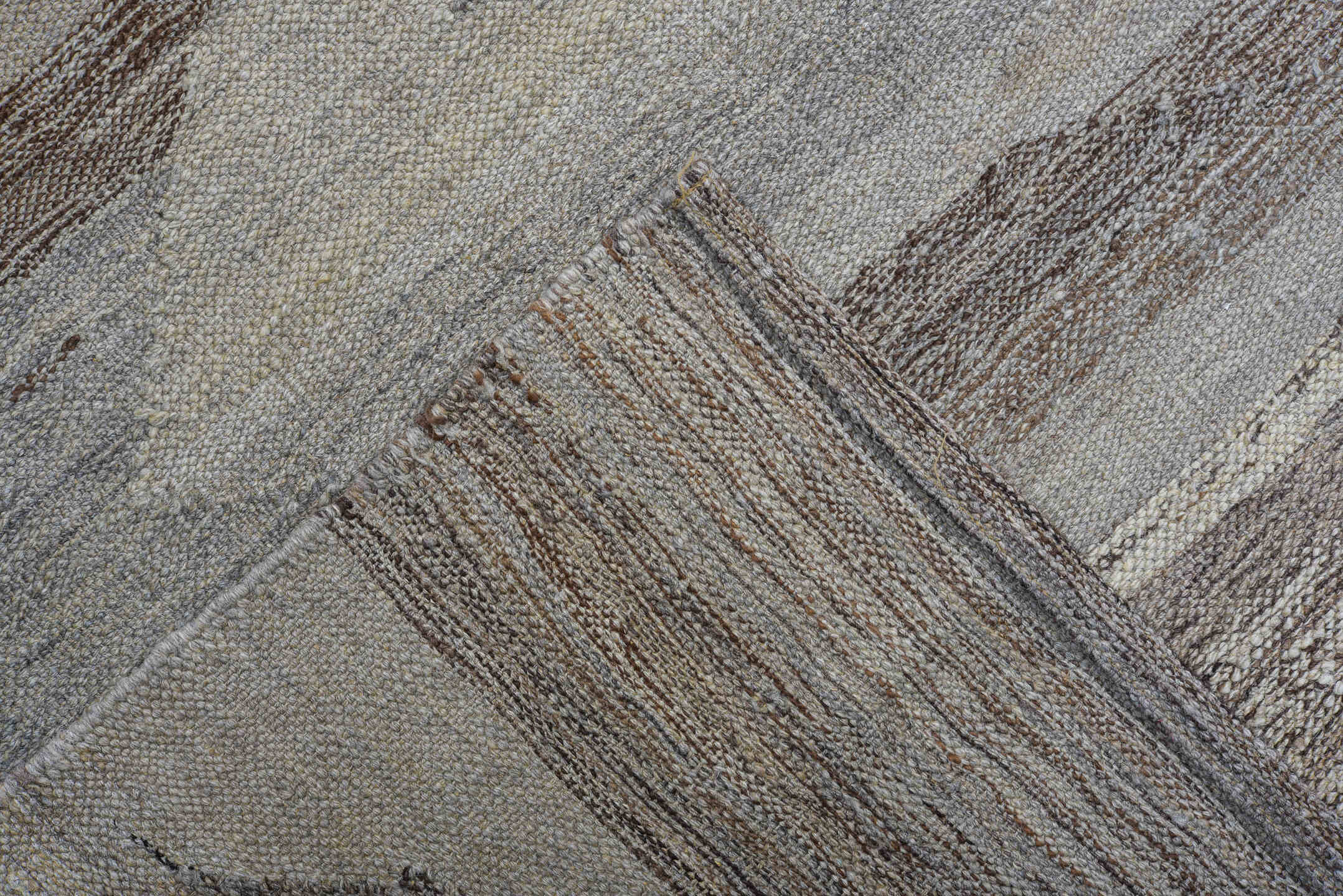 8' x 12' one-of-a-kind handmade vintage Kilim large size rug. Color palette: taupe, ivory, gray, cream, greige, beige
