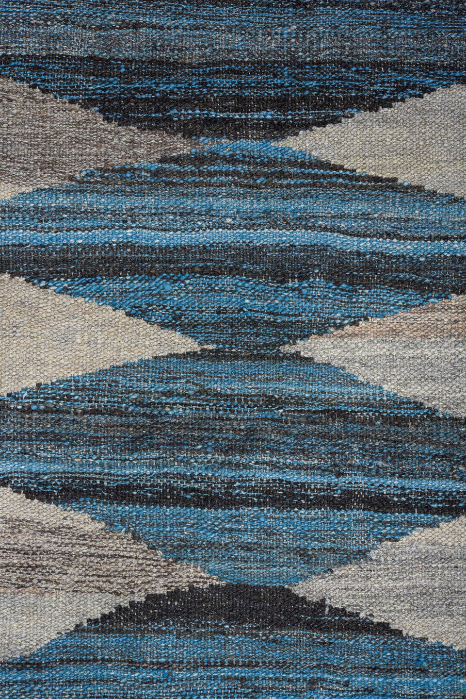 9' x 11' one-of-a-kind handmade vintage Kilim large size rug. Color palette: arapawa, black, blue, brown, charcoal
