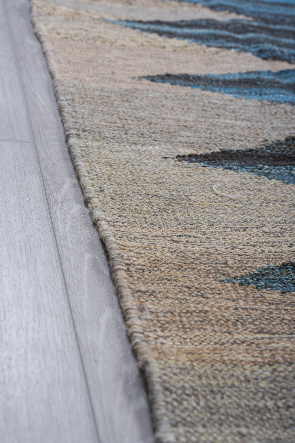 9' x 11' one-of-a-kind handmade vintage Kilim large size rug. Color palette: arapawa, black, blue, brown, charcoal