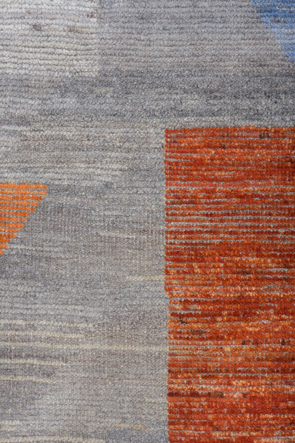 6' x 8' one-of-a-kind handmade vintage Tulu medium size rug. Color palette: gray, orange, turquoise, lavender, butter yellow