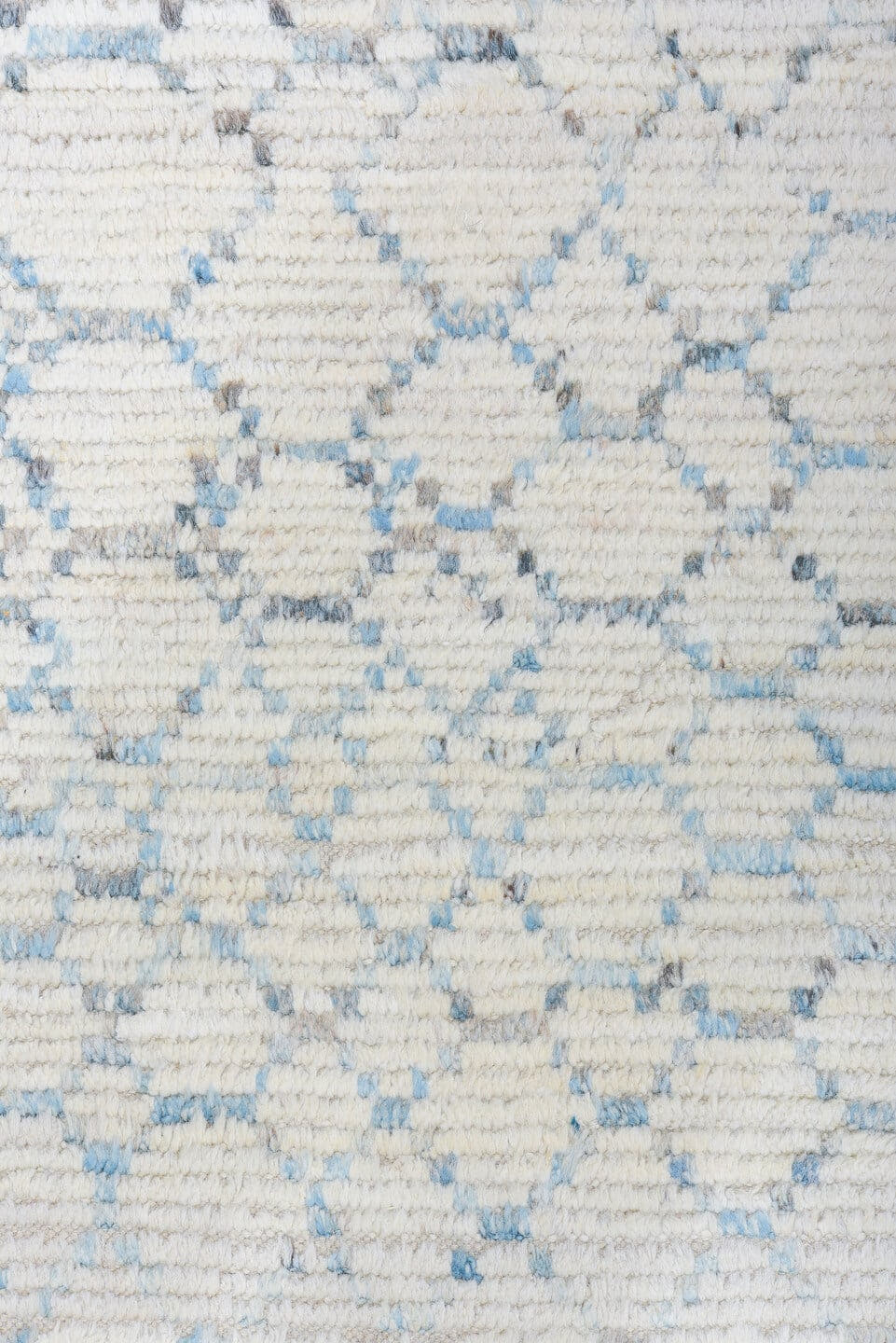 10' x 14' one-of-a-kind handmade vintage Tulu large size rug. Color palette: ivory, sky blue, light gray, cream, light blue