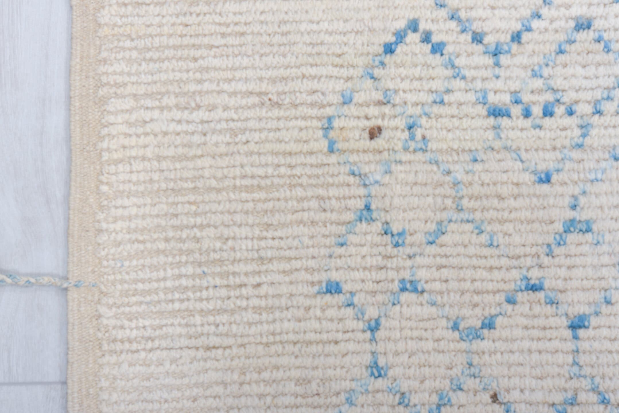 10' x 14' one-of-a-kind handmade vintage Tulu large size rug. Color palette: ivory, sky blue, light gray, cream, light blue