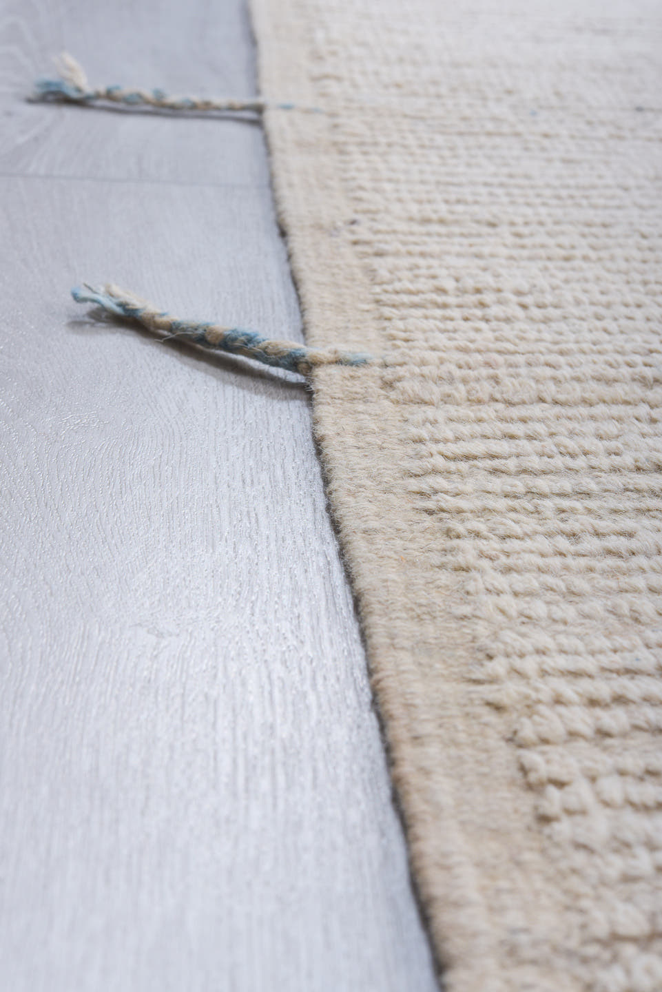 10' x 14' one-of-a-kind handmade vintage Tulu large size rug. Color palette: ivory, sky blue, light gray, cream, light blue