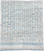 10' x 13' one-of-a-kind handmade vintage Tulu large size rug. Color palette: ivory, sky blue, gray, taupe, light blue, beige