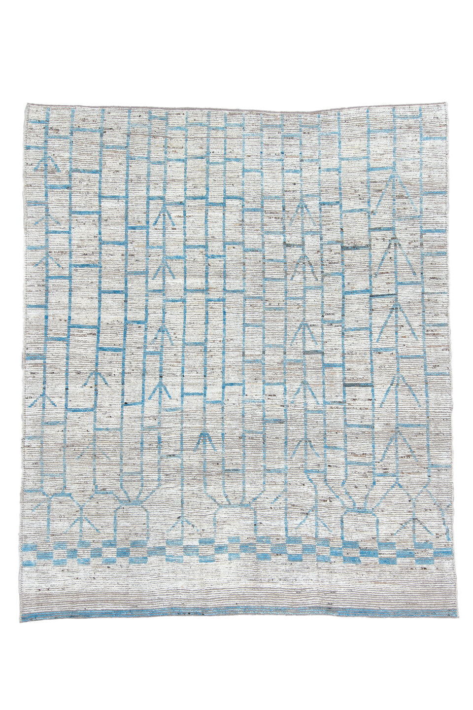 8' x 9' one-of-a-kind handmade vintage Tulu rug. Color palette: blue, dark gray, dim gray, gainsboro, gray, light blue