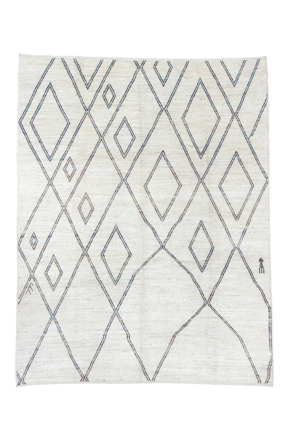 11' x 9' one-of-a-kind handmade vintage Tulu rug. Color palette: black, blue, dark gray, gainsboro, gray, light gray