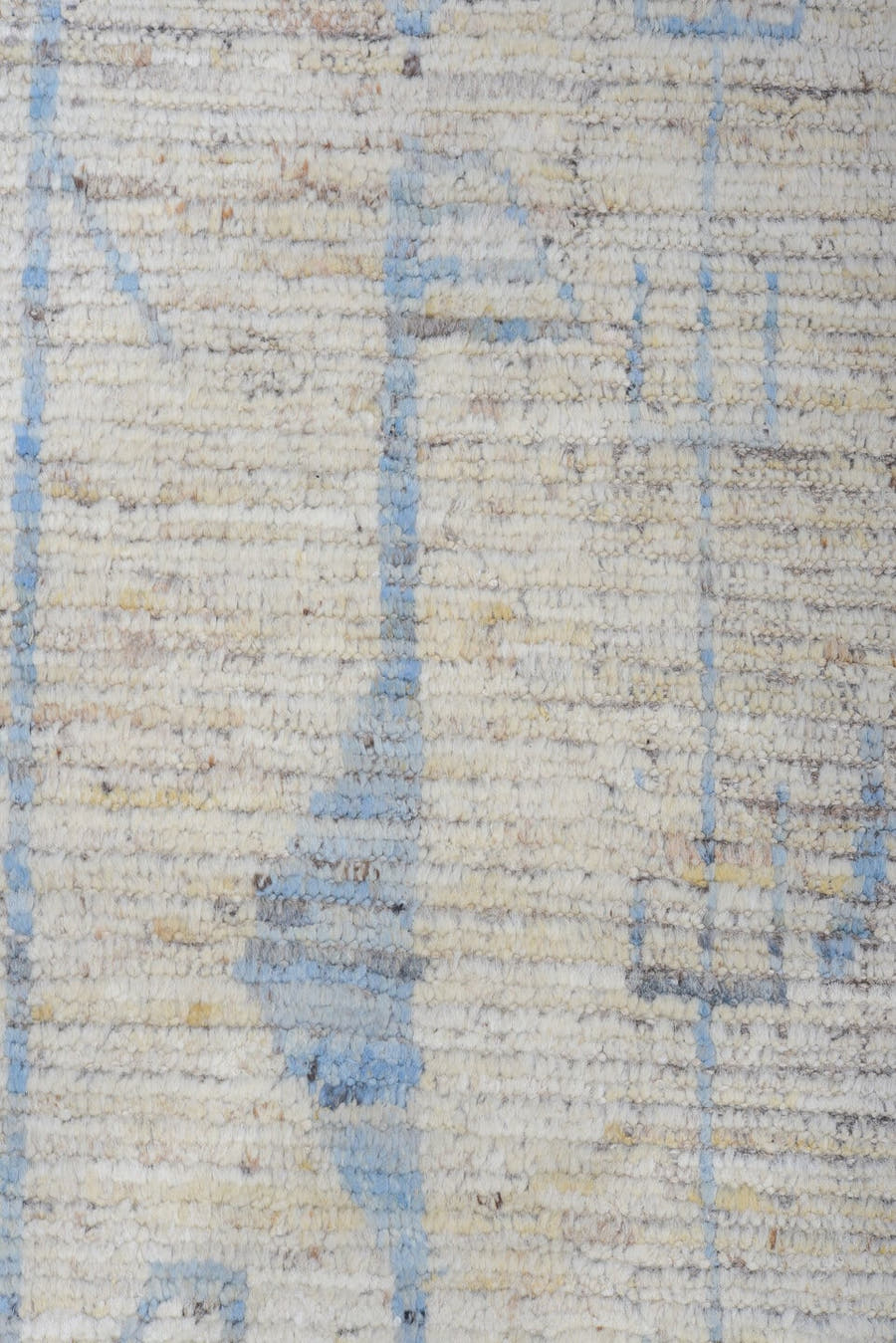 9' x 12' one-of-a-kind handmade vintage Tulu large size rug. Color palette: ivory, sky blue, taupe, cream, pale gray