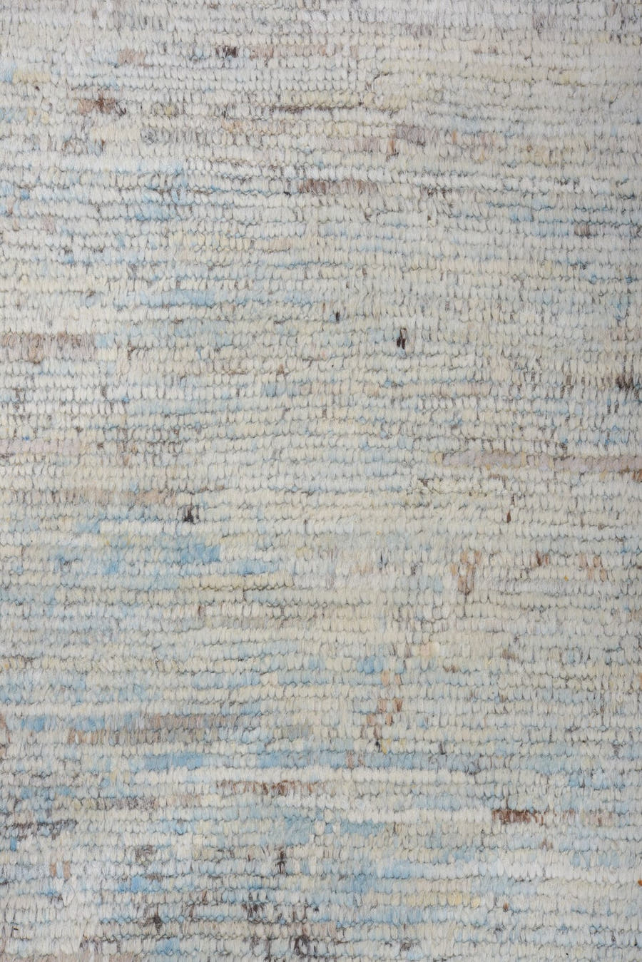 9' x 12' one-of-a-kind handmade vintage Tulu large size rug. Color palette: ivory, pale blue, sky blue, taupe, gray