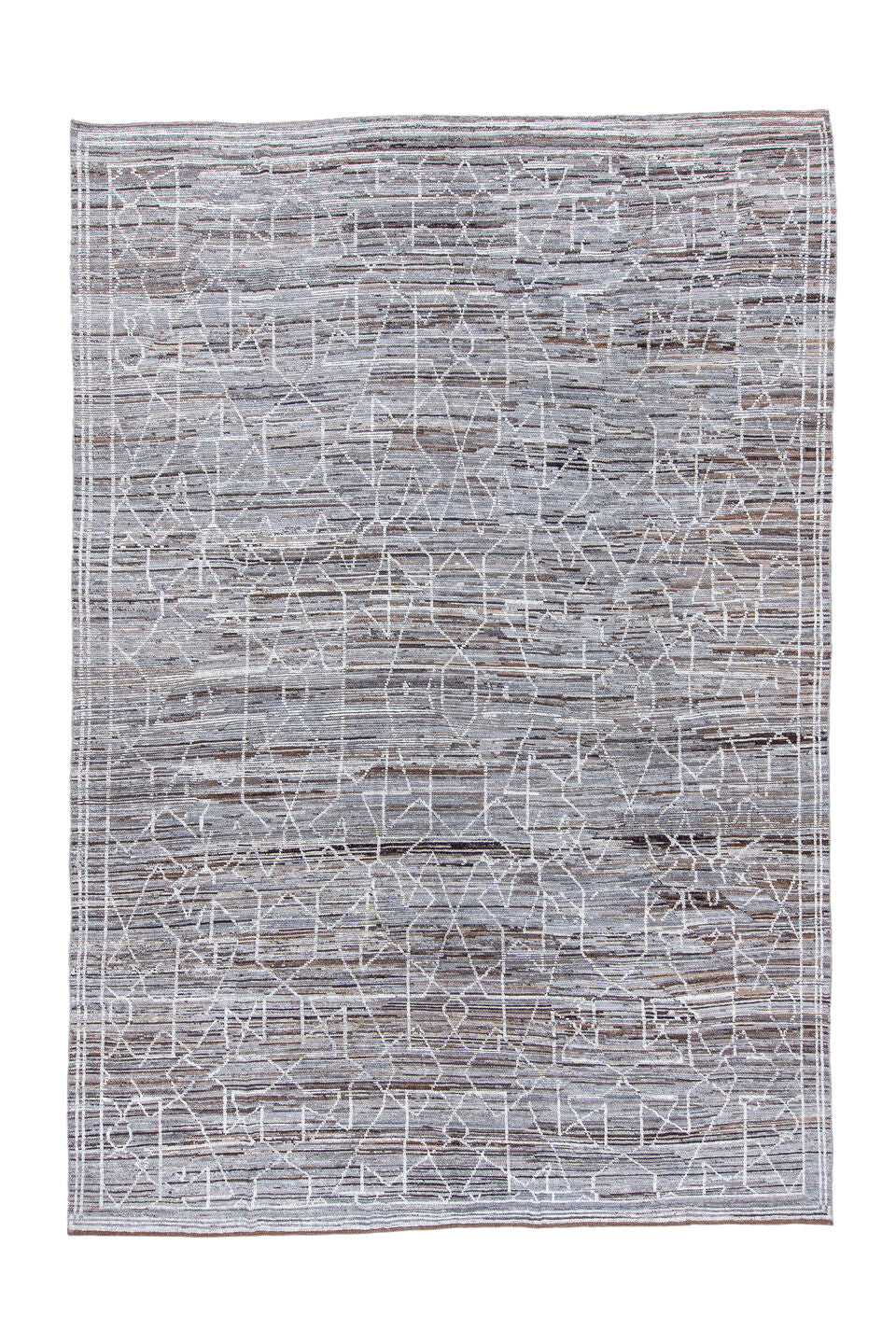 9' x 12' one-of-a-kind handmade vintage Tulu large size rug. Color palette: blue, gainsboro, gray, light blue, light gray
