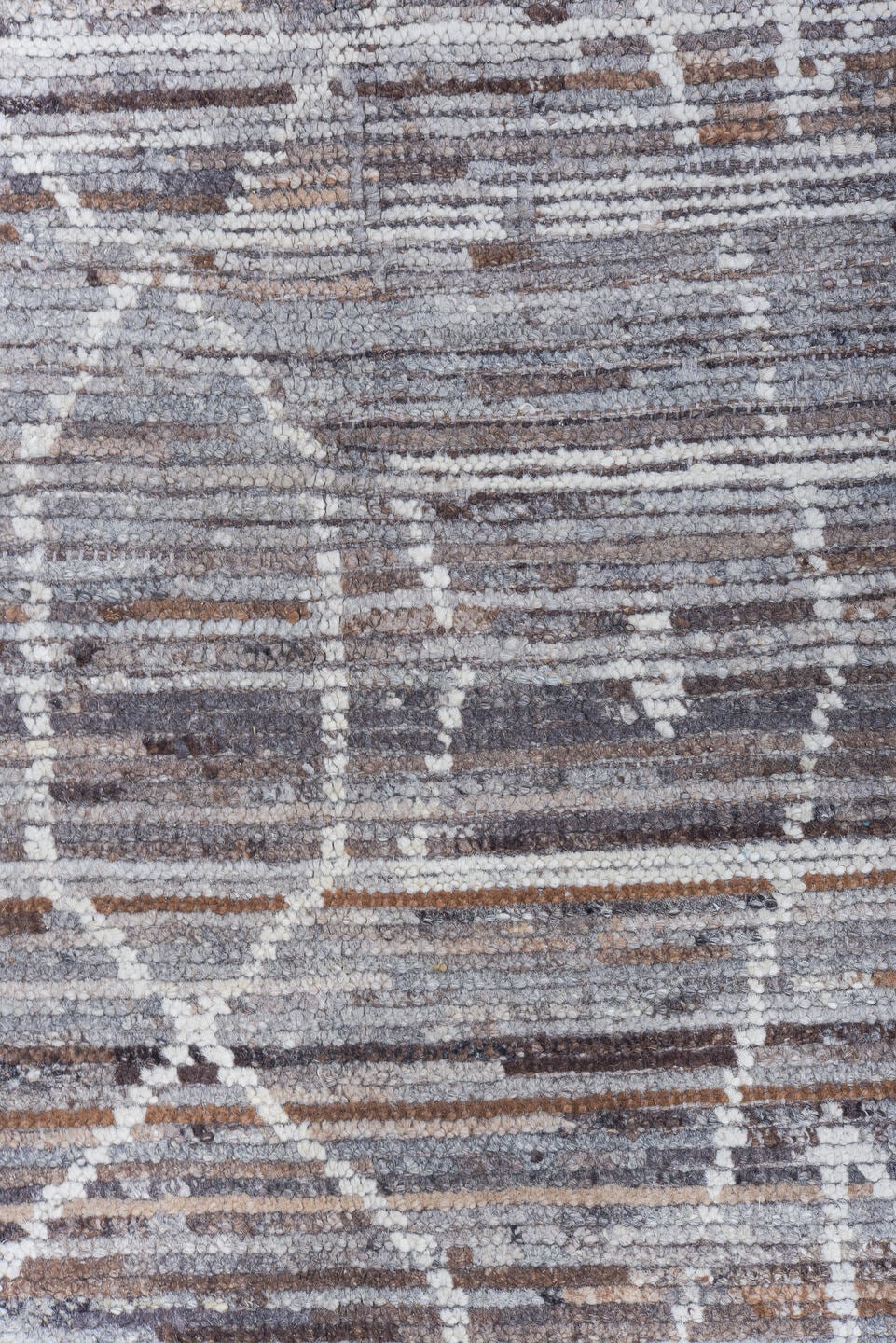 9' x 12' one-of-a-kind handmade vintage Tulu large size rug. Color palette: taupe, gray, ivory, brown, charcoal, beige