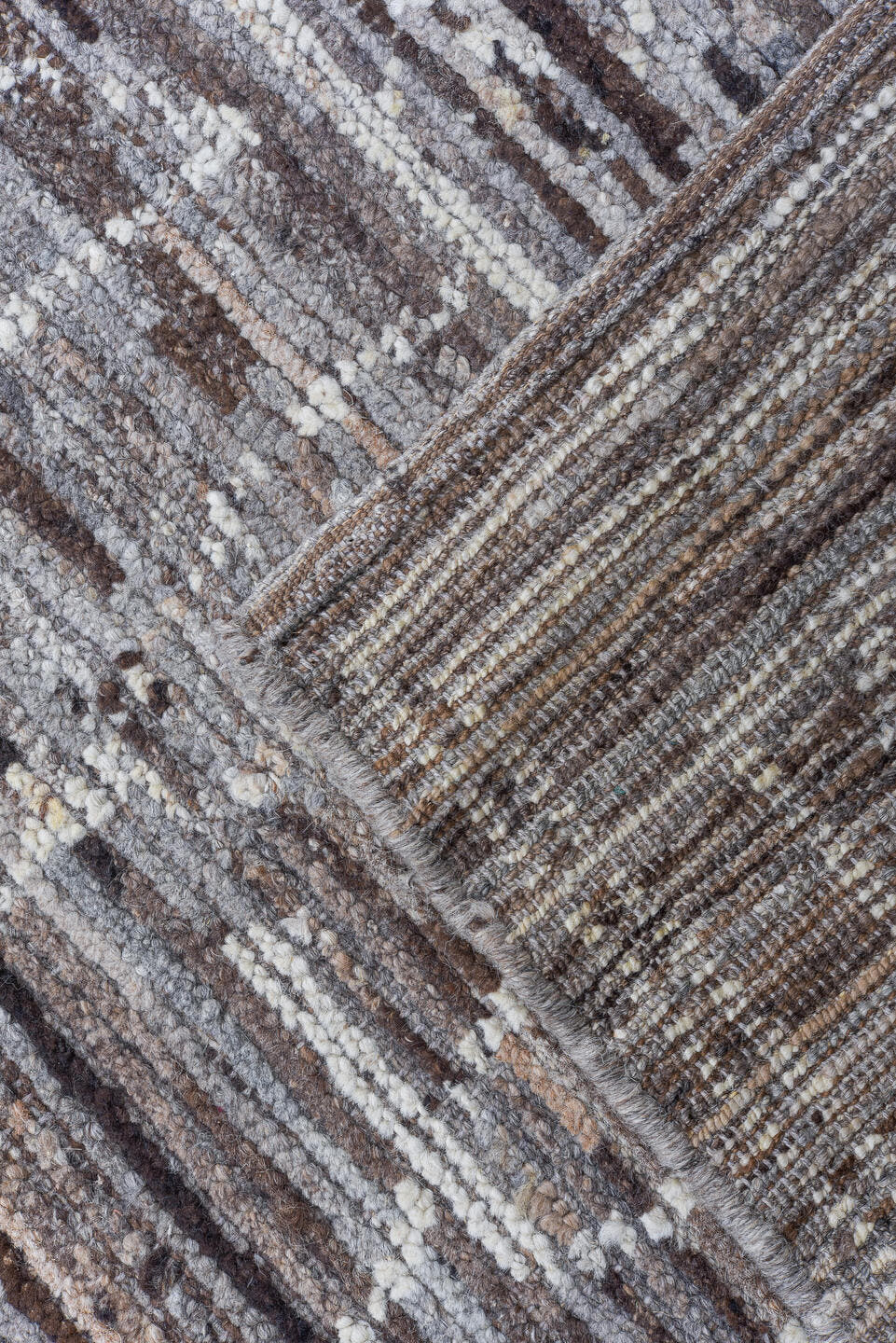 9' x 12' one-of-a-kind handmade vintage Tulu large size rug. Color palette: taupe, gray, ivory, brown, charcoal, beige