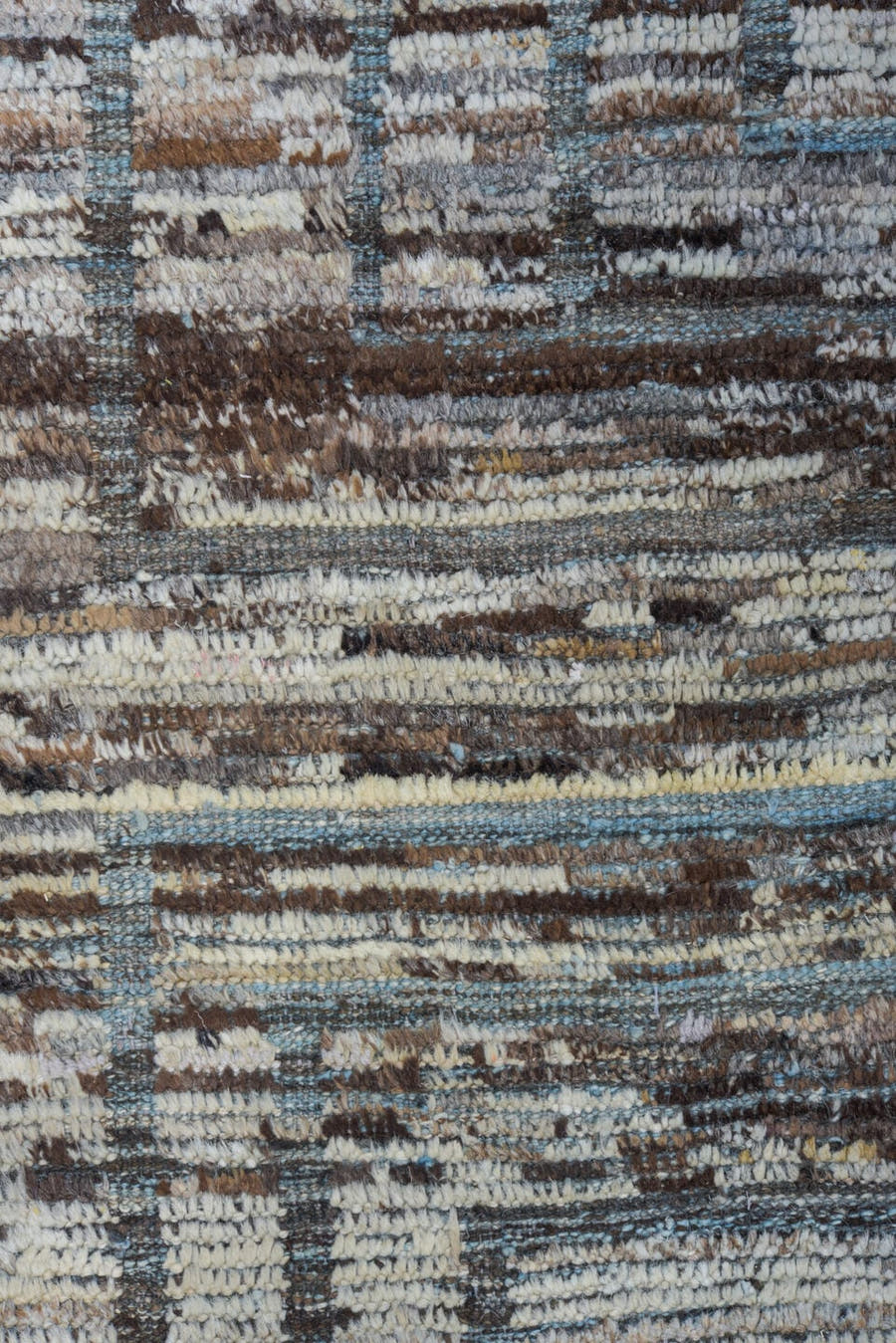 9' x 14' one-of-a-kind handmade vintage Tulu large size rug. Color palette: ivory, taupe, brown, gray, charcoal, beige
