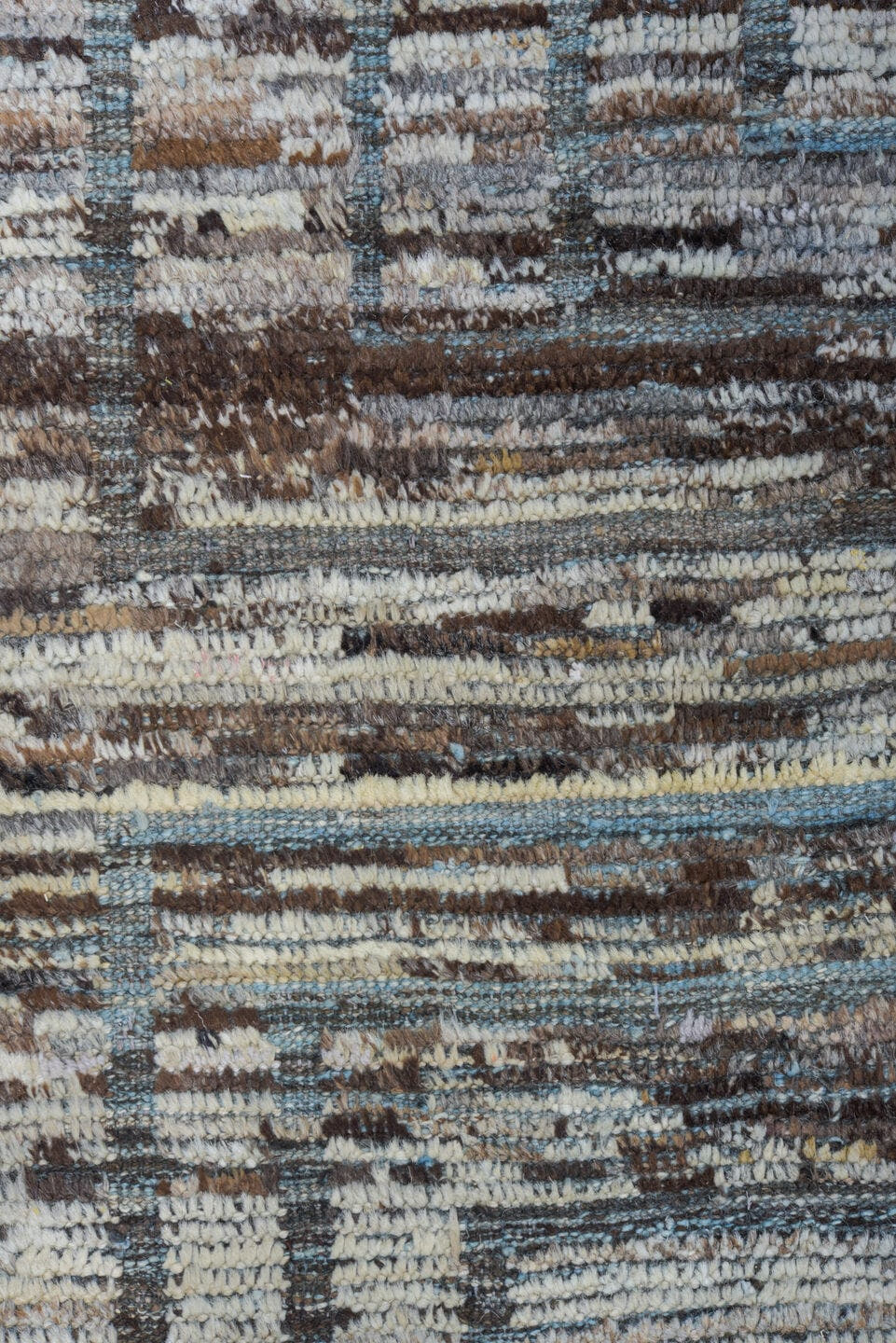 9' x 14' one-of-a-kind handmade vintage Tulu large size rug. Color palette: ivory, taupe, brown, gray, charcoal, beige