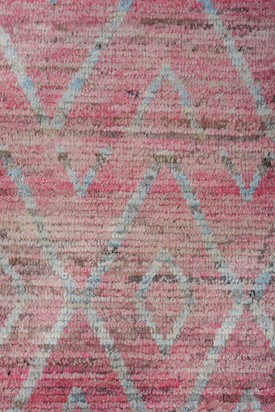 9' x 12' one-of-a-kind handmade vintage Tulu large size rug. Color palette: rose, ivory, blush, taupe, charcoal, pink, red