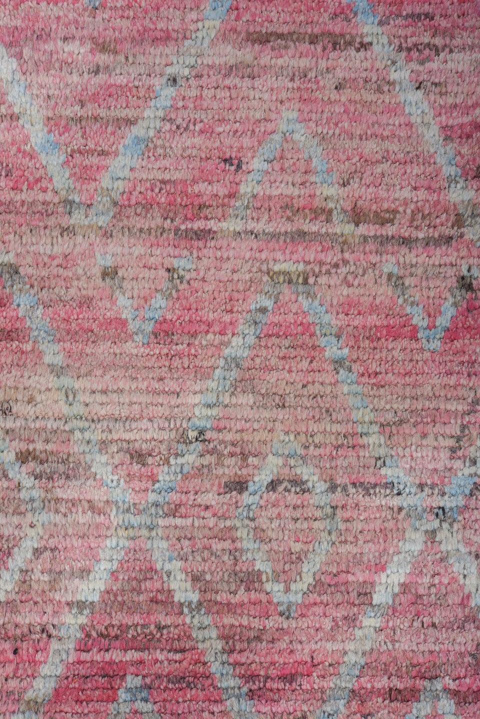 9' x 12' one-of-a-kind handmade vintage Tulu large size rug. Color palette: rose, ivory, blush, taupe, charcoal, pink, red