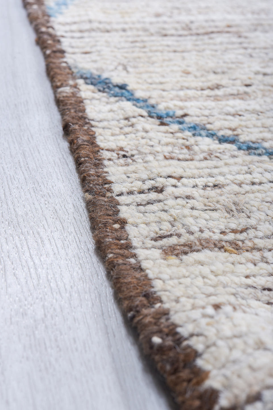 19' x 16' one-of-a-kind handmade vintage Tulu oversize rug. Color palette: ivory, blue, taupe, gray, beige