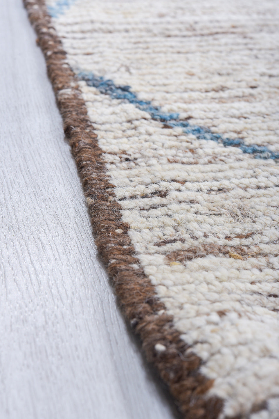 19' x 16' one-of-a-kind handmade vintage Tulu oversize rug. Color palette: ivory, blue, taupe, gray, beige