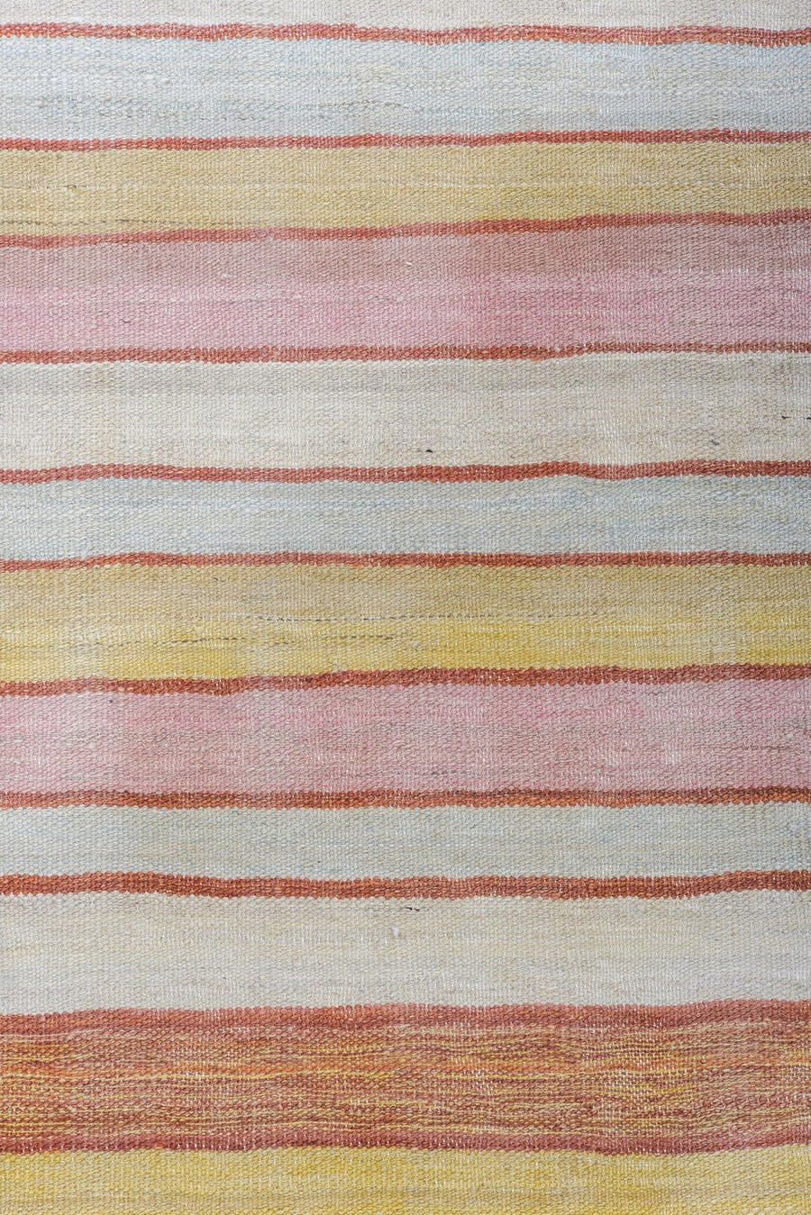 8' x 12' one-of-a-kind handmade vintage Kilim large size rug. Color palette: ivory, blush, rust, gold, pale_blue