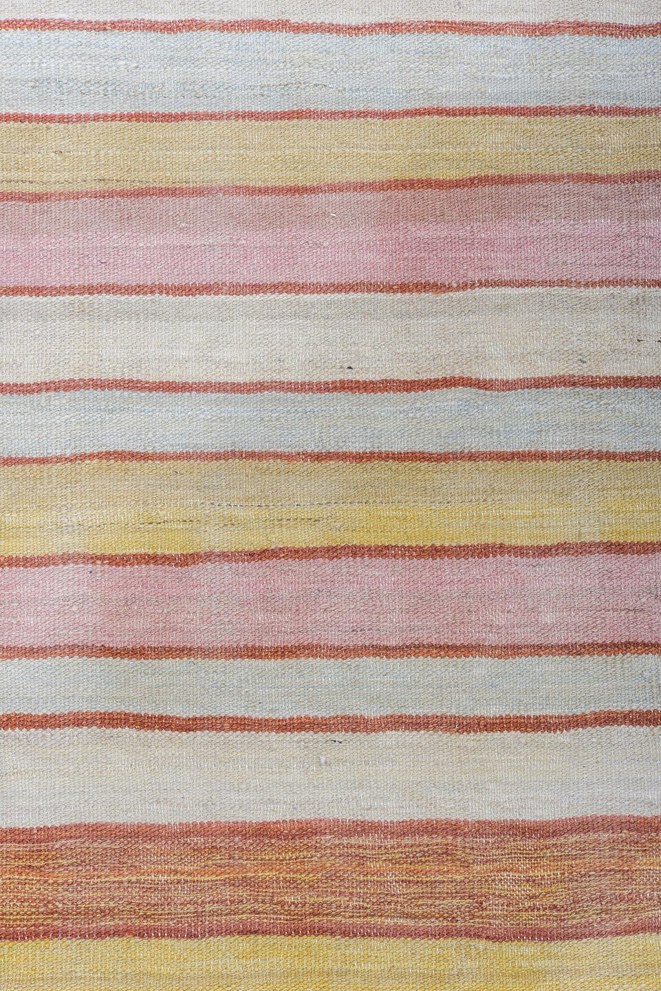 8' x 12' one-of-a-kind handmade vintage Kilim large size rug. Color palette: ivory, blush, rust, gold, pale_blue
