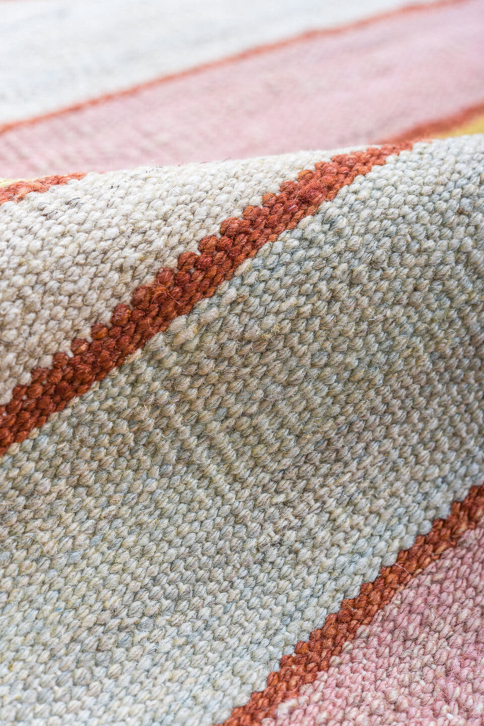 8' x 12' one-of-a-kind handmade vintage Kilim large size rug. Color palette: ivory, blush, rust, gold, pale_blue
