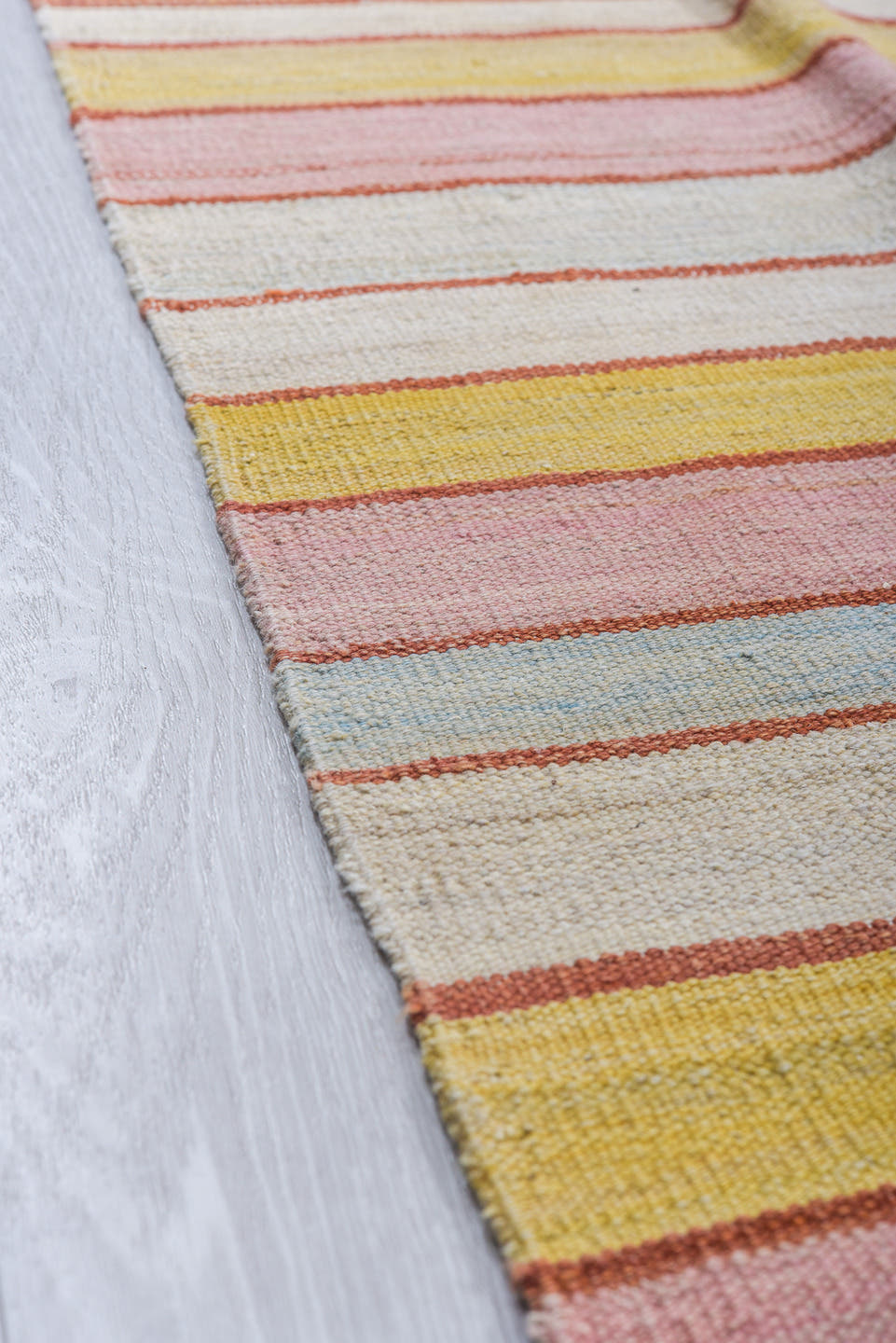 8' x 12' one-of-a-kind handmade vintage Kilim large size rug. Color palette: ivory, blush, rust, gold, pale_blue