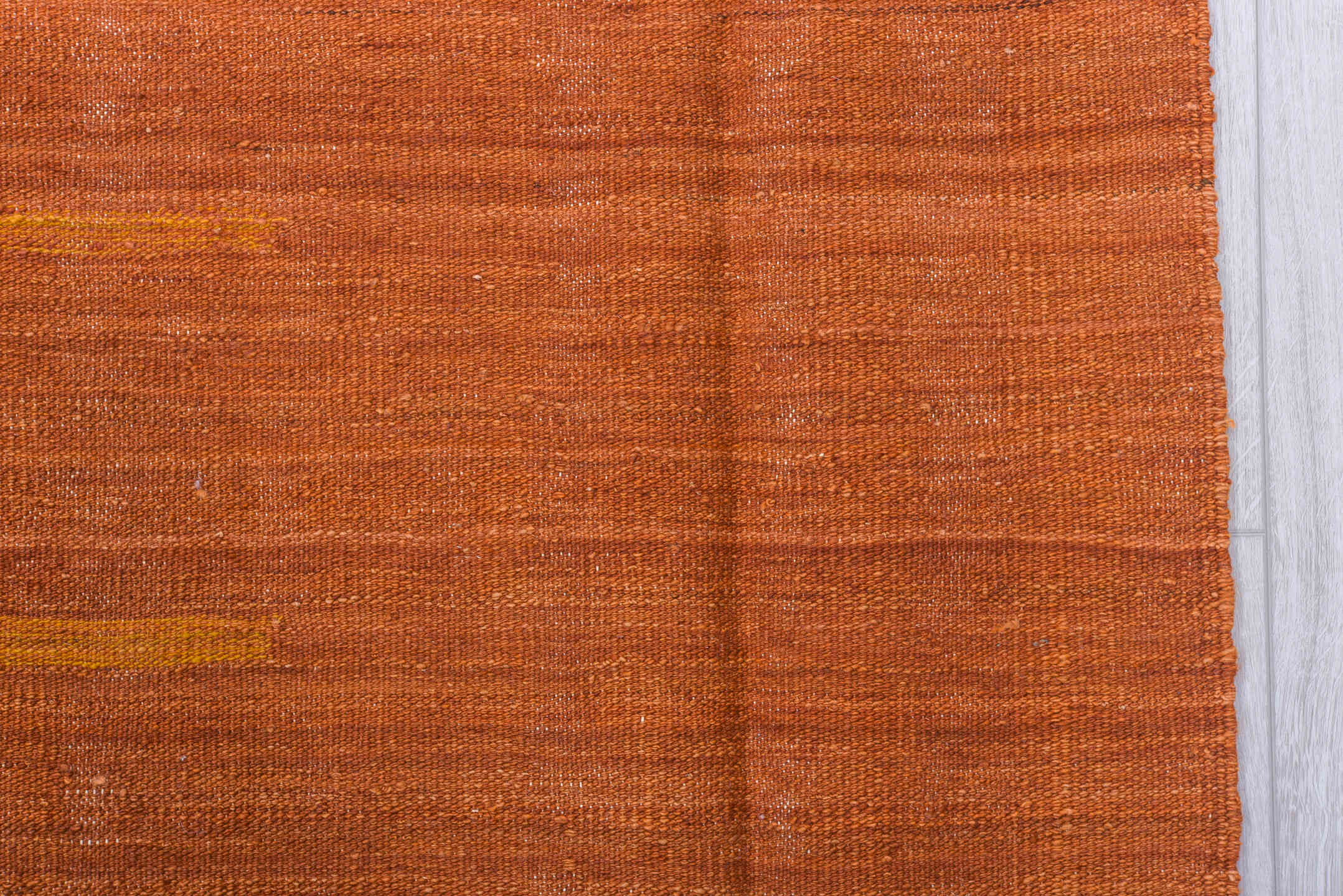 8' x 12' one-of-a-kind handmade vintage Kilim large size rug. Color palette: terra cotta, ochre, rust, ivory, taupe