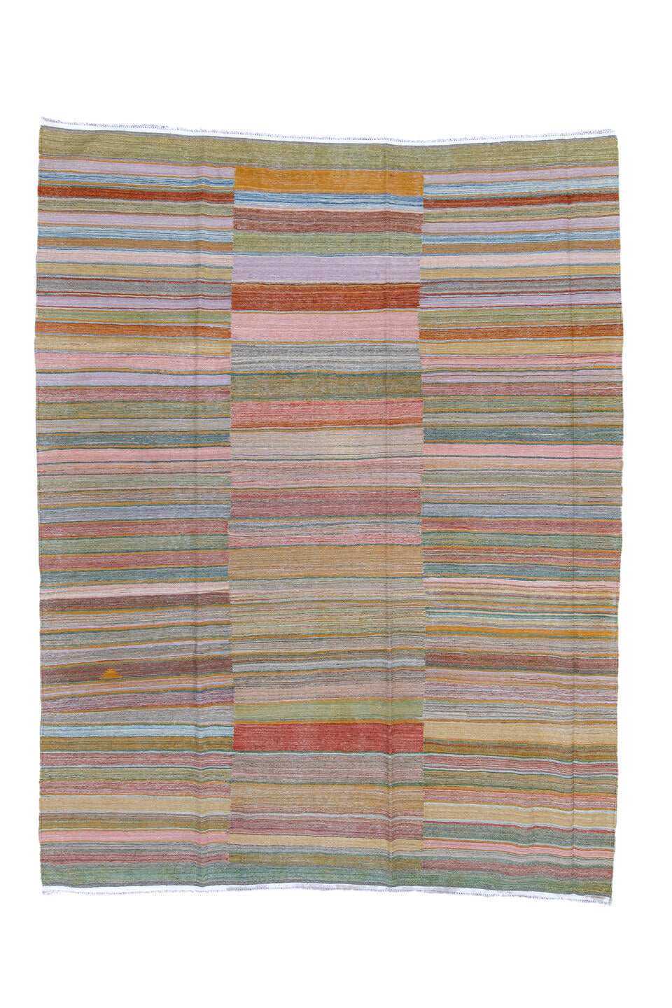 8' x 12' one-of-a-kind handmade vintage Kilim large size rug. Color palette: blue, brown, dark gray, gray, light gray