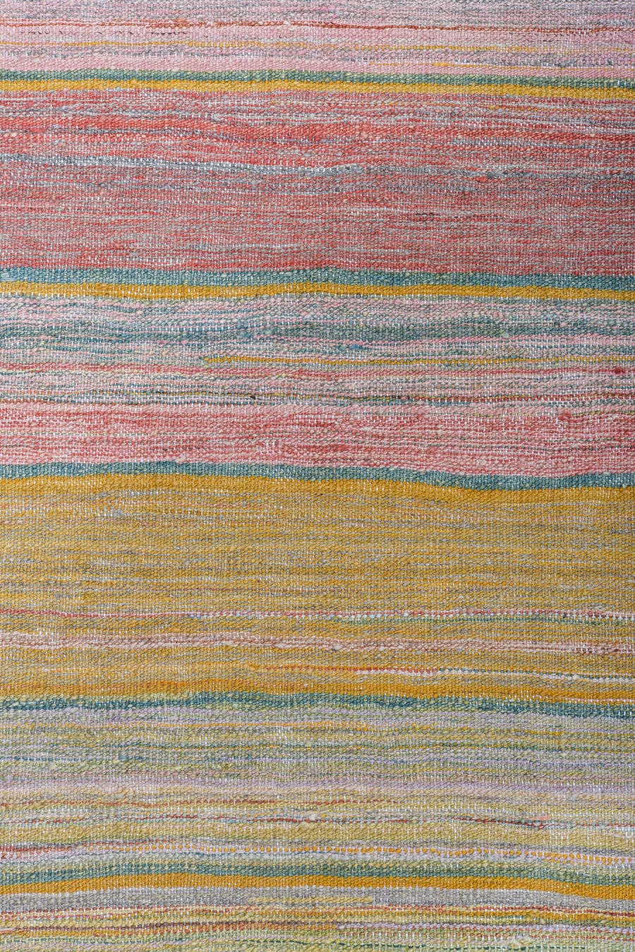 8' x 12' one-of-a-kind handmade vintage Kilim large size rug. Color palette: sage, blush, gold, sky blue, ivory, terra cotta