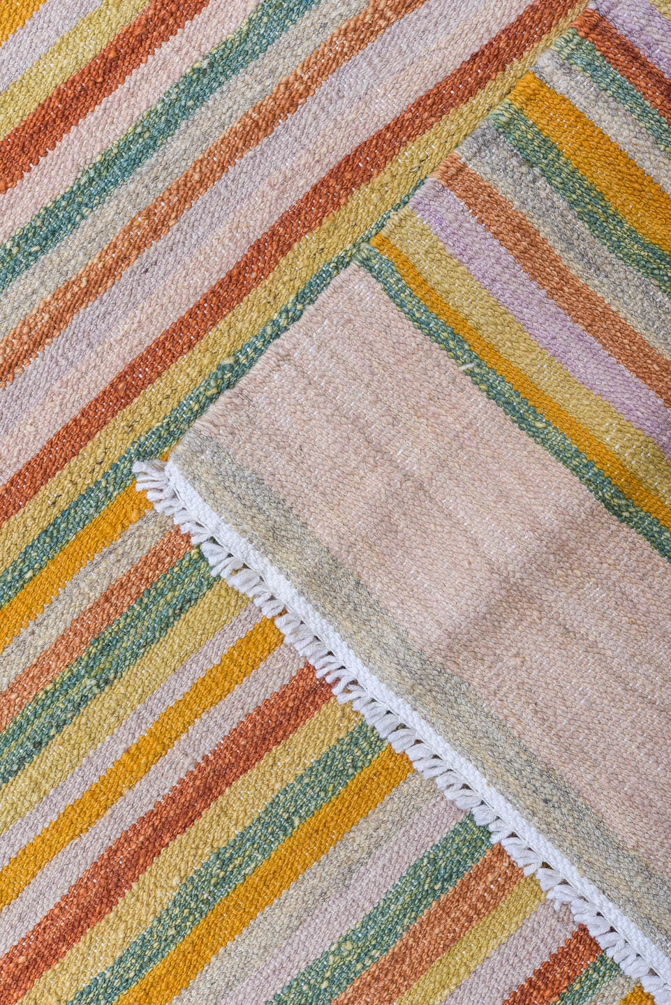 8' x 10' one-of-a-kind handmade vintage Kilim large size rug. Color palette: ivory, rust, sage, gold, taupe, terra cotta