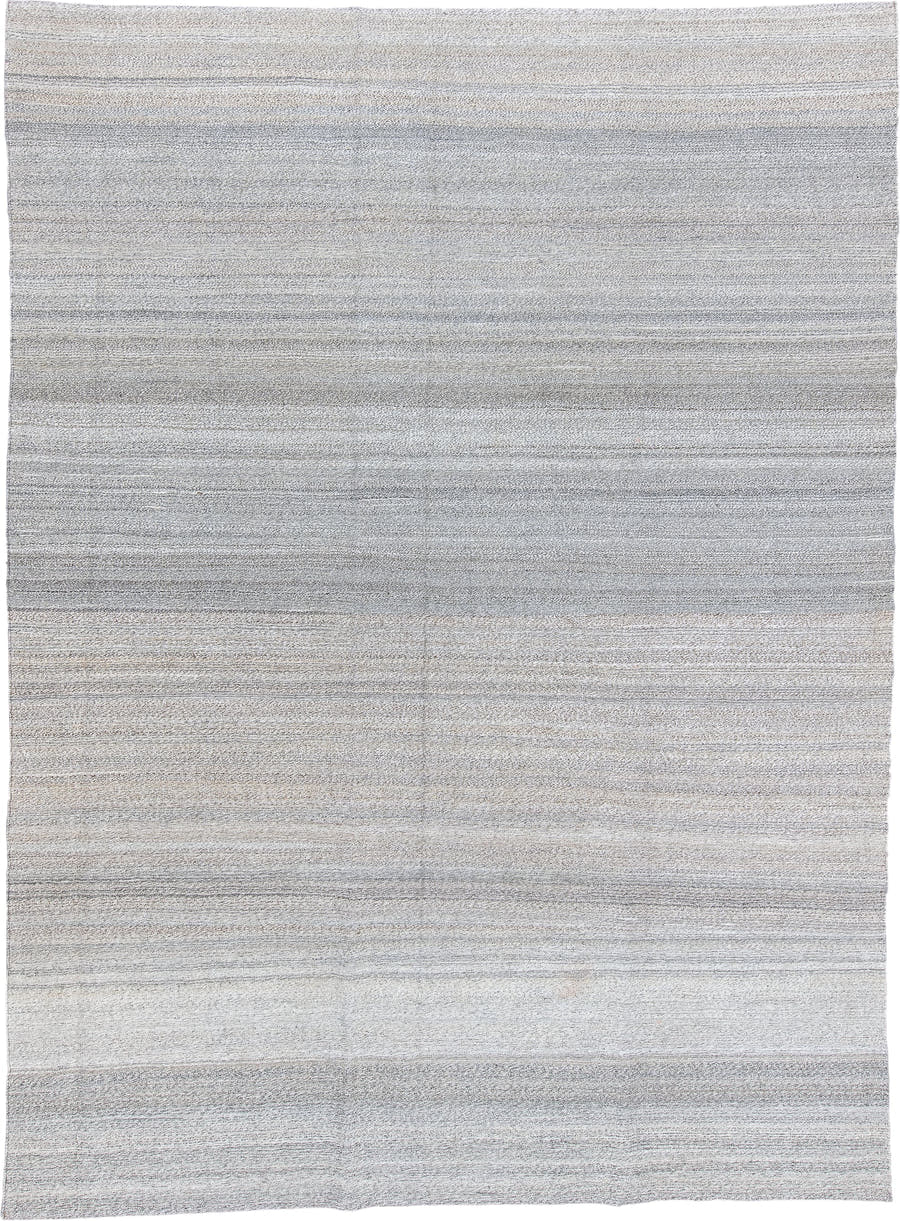 8' x 10' one-of-a-kind handmade vintage Kilim large size rug. Color palette: ivory, light gray, taupe, greige, beige, gray
