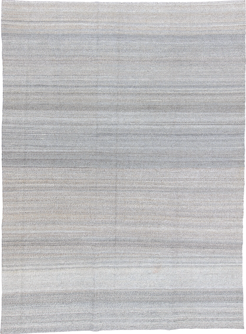 8' x 10' one-of-a-kind handmade vintage Kilim large size rug. Color palette: ivory, light gray, taupe, greige, beige, gray