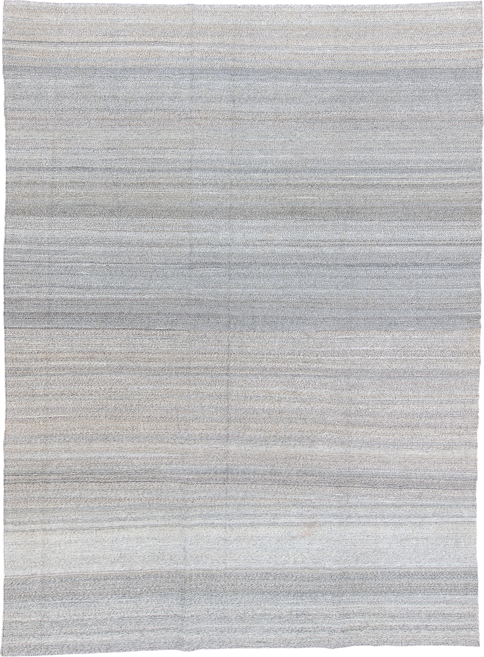 8' x 10' one-of-a-kind handmade vintage Kilim large size rug. Color palette: ivory, light gray, taupe, greige, beige, gray