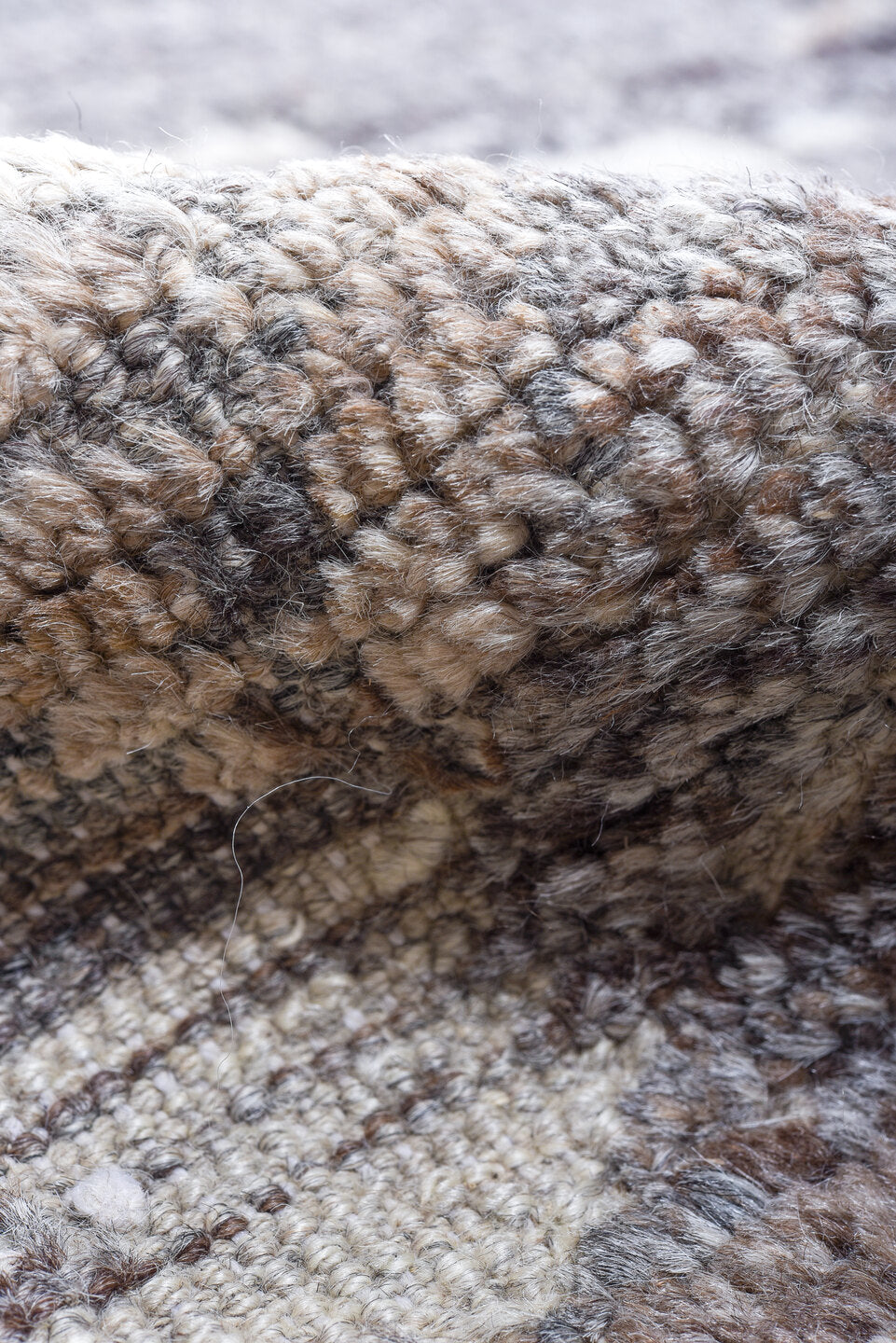 13' x 19' one-of-a-kind handmade vintage Tulu oversize rug. Color palette: ivory, blue gray, taupe, stone, greige, gray