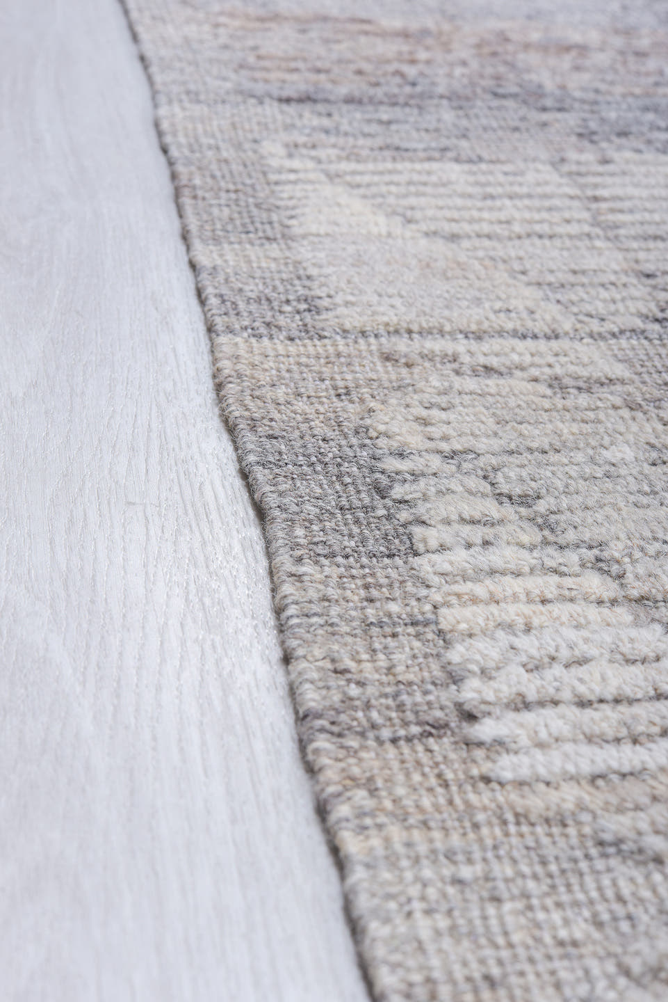 13' x 19' one-of-a-kind handmade vintage Tulu oversize rug. Color palette: ivory, blue gray, taupe, stone, greige, gray