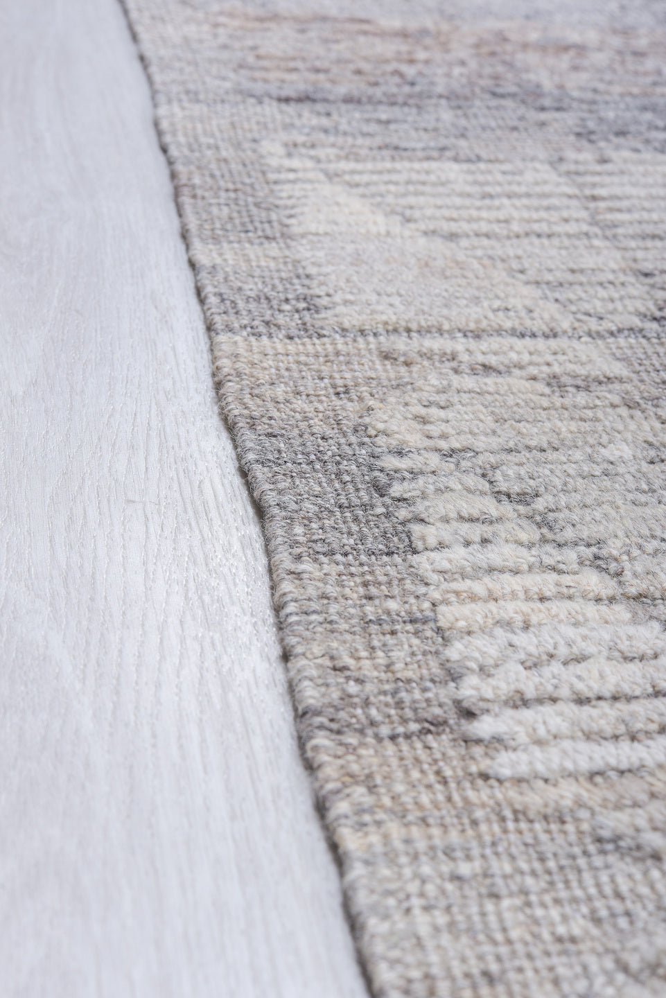 13' x 19' one-of-a-kind handmade vintage Tulu oversize rug. Color palette: ivory, blue gray, taupe, stone, greige, gray