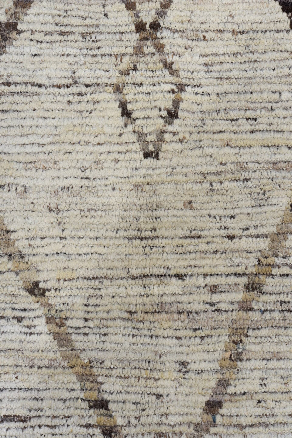 10' x 13' one-of-a-kind handmade vintage Tulu large size rug. Color palette: ivory, taupe, brown, charcoal, cream, beige
