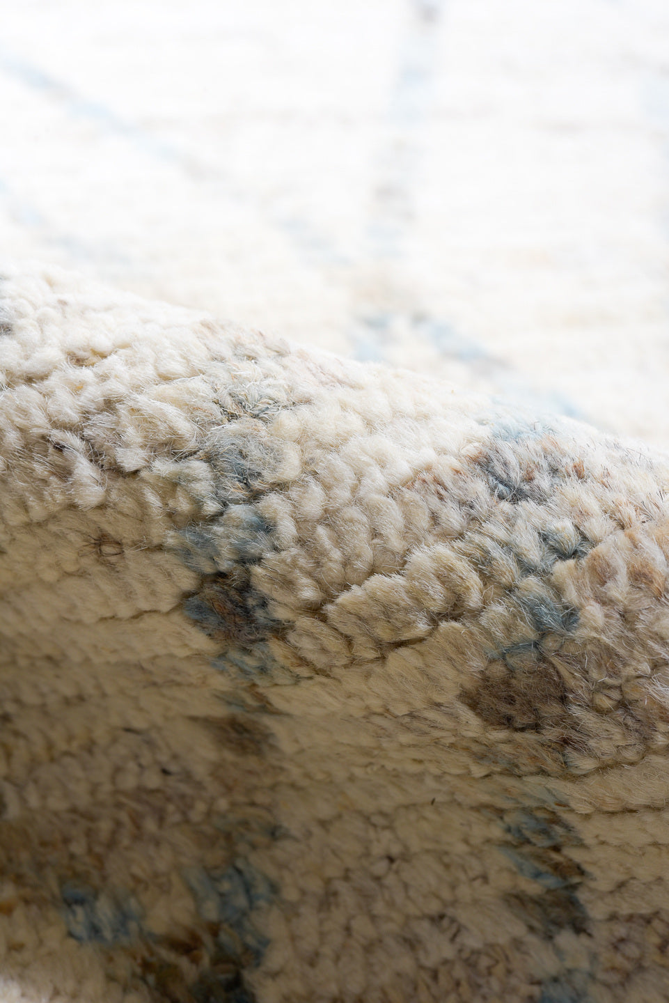10' x 13' one-of-a-kind handmade vintage Tulu large size rug. Color palette: ivory, taupe, aqua, beige, gray, teal