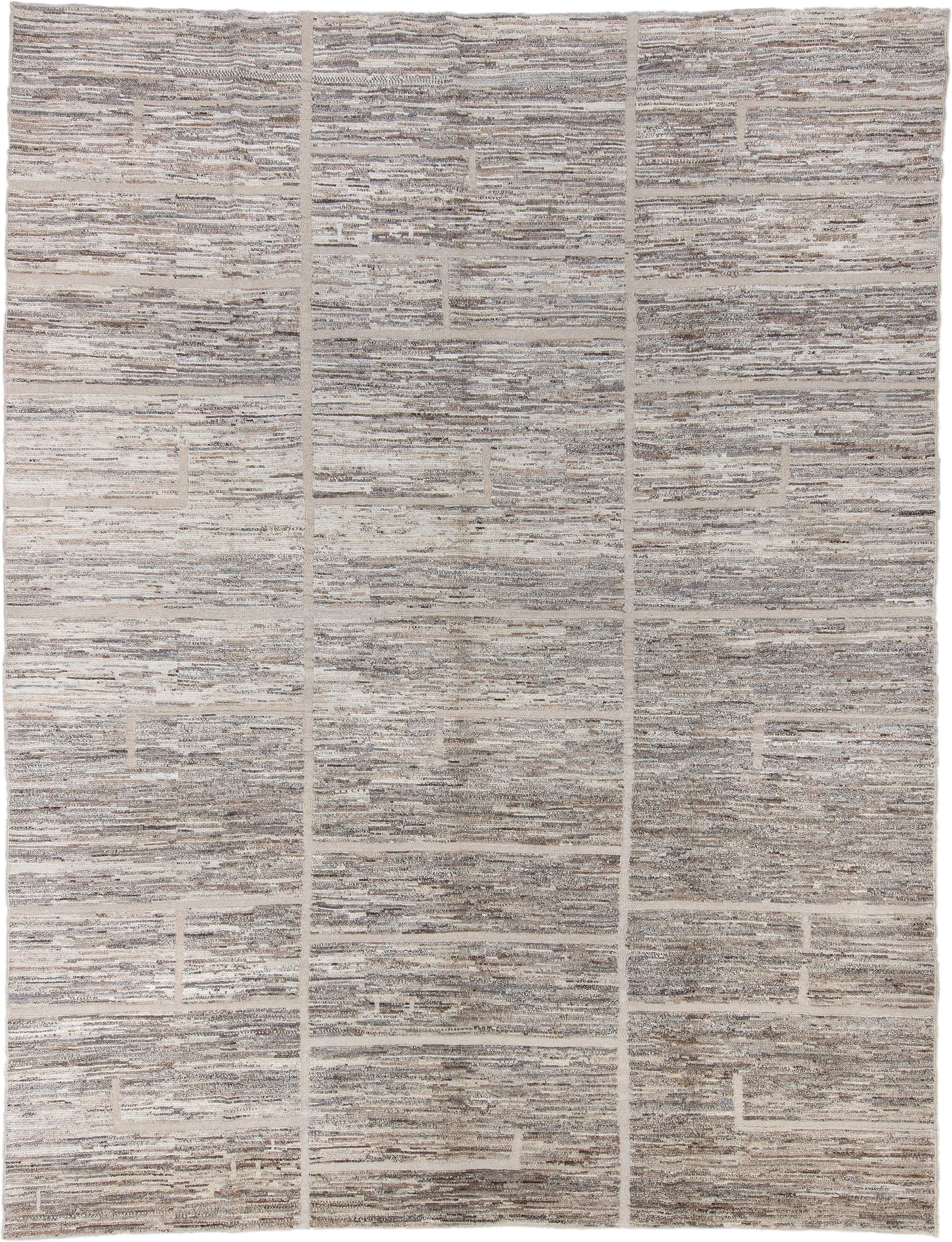 10' x 13' one-of-a-kind handmade vintage Tulu large size rug. Color palette: ivory, taupe, beige, gray, greige, brown