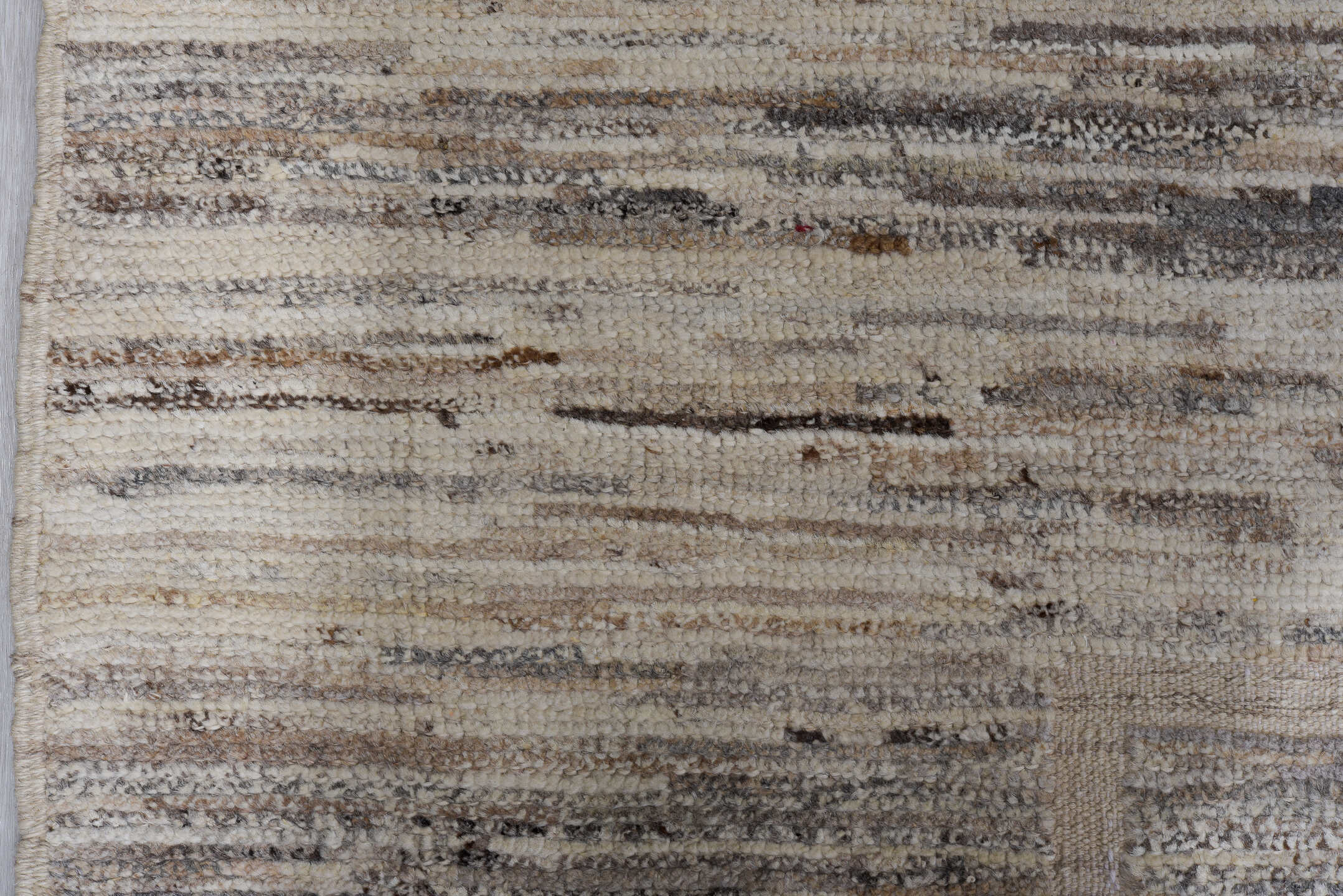 10' x 13' one-of-a-kind handmade vintage Tulu large size rug. Color palette: ivory, taupe, beige, gray, greige, brown