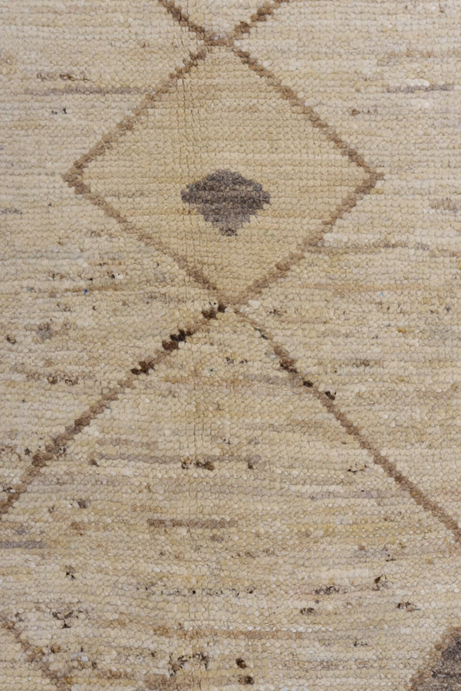 8' x 12' one-of-a-kind handmade vintage Tulu large size rug. Color palette: ivory, taupe, beige, brown, camel, charcoal