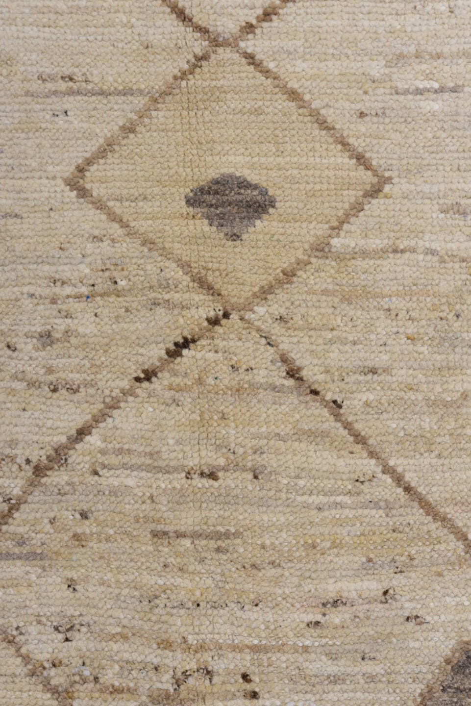 8' x 12' one-of-a-kind handmade vintage Tulu large size rug. Color palette: ivory, taupe, beige, brown, camel, charcoal