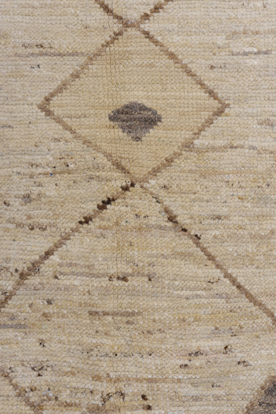 8' x 12' one-of-a-kind handmade vintage Tulu large size rug. Color palette: ivory, taupe, beige, brown, camel, charcoal