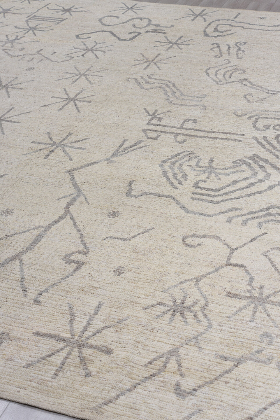 10' x 13' one-of-a-kind handmade vintage Tulu large size rug. Color palette: ivory, gray, taupe, cream, beige