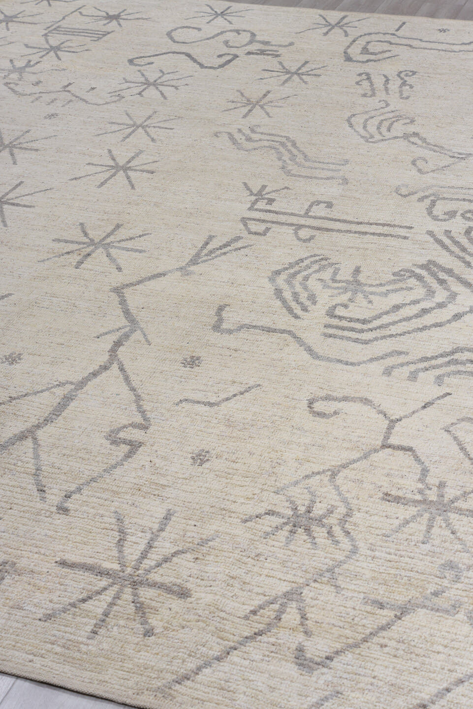 10' x 13' one-of-a-kind handmade vintage Tulu large size rug. Color palette: ivory, gray, taupe, cream, beige