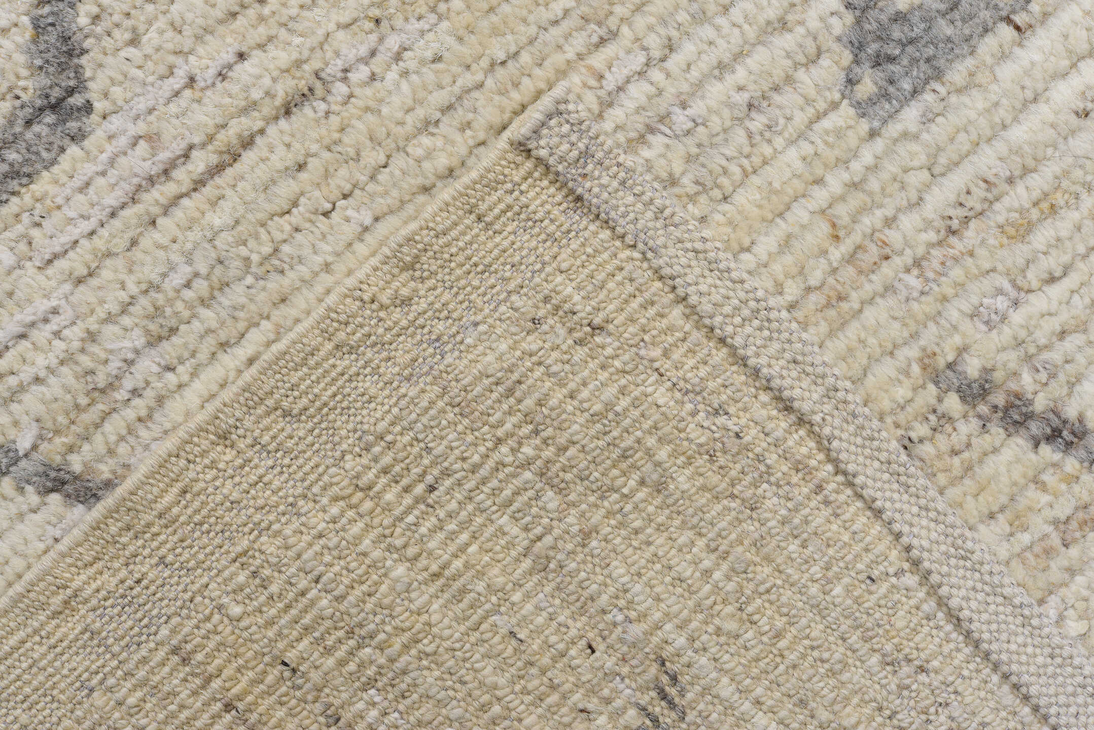 10' x 13' one-of-a-kind handmade vintage Tulu large size rug. Color palette: ivory, gray, taupe, cream, beige