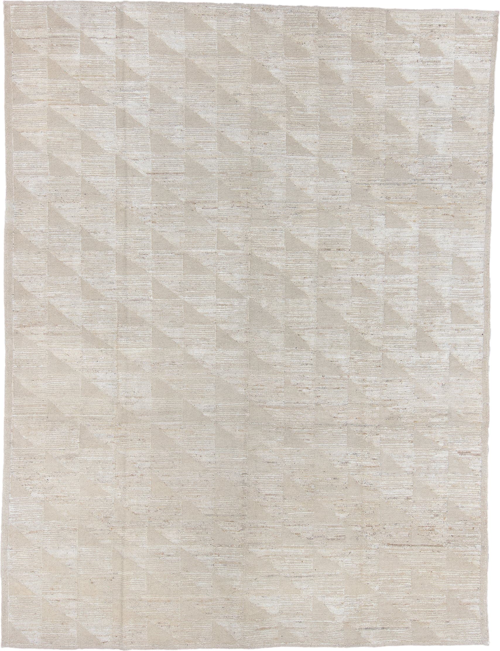9' x 12' one-of-a-kind handmade vintage Tulu large size rug. Color palette: ivory, cream, beige, taupe, gray